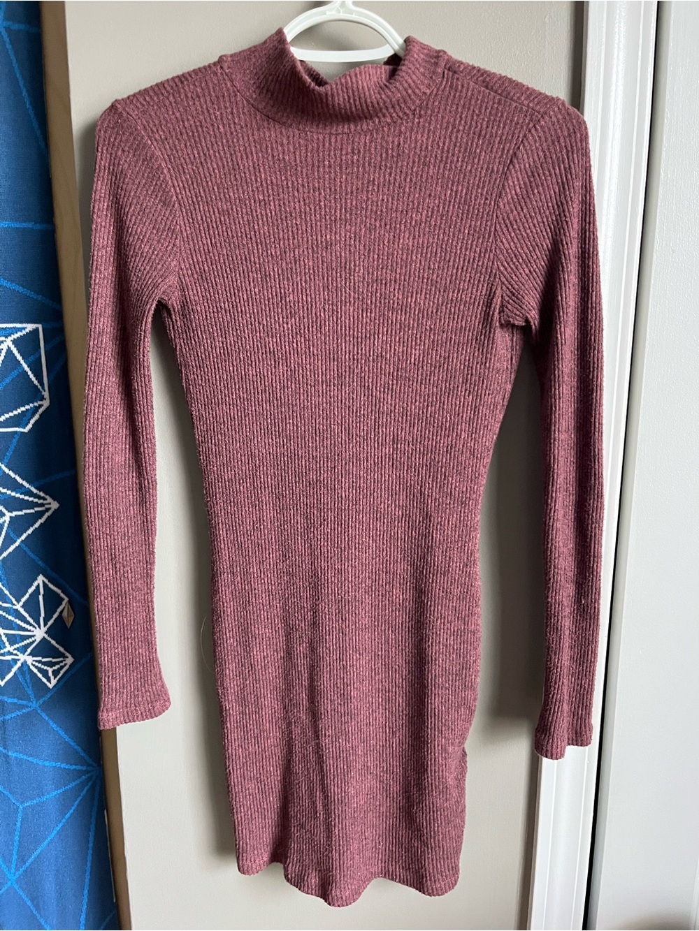 Ribbed Long Sleeve Mock Neck Dress in Dusty Rose